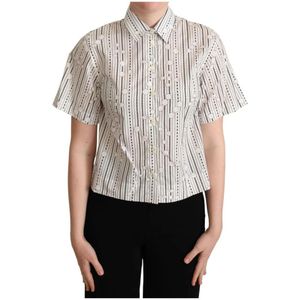 Dolce & Gabbana, Blouses & Shirts, Dames, Wit, M, Katoen, Geometrisch Ontwerp Katoenen Polo