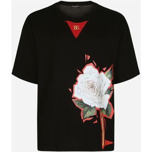 Dolce & Gabbana, Tops, Heren, Zwart, L, Katoen, Dolce & Gabbana floral print cotton T-shirt