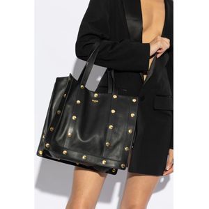 Moschino, Tassen, Dames, Zwart, ONE Size, Leer, Shopper tas met studs