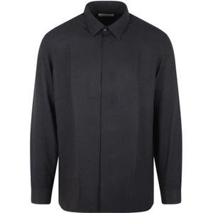Saint Laurent, Overhemden, Heren, Zwart, L, Zijde Viscose Blend Piqué Shirt