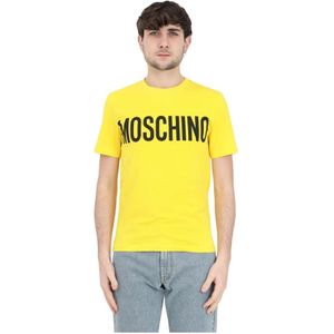 Moschino, Tops, Heren, Geel, L, Katoen, Gele Logo Print T-shirt