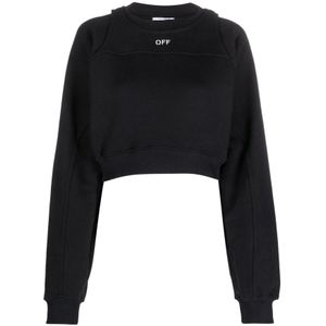 Off White, Sweatshirts & Hoodies, Dames, Zwart, M, Katoen, Zwarte Sweater met Logo Print