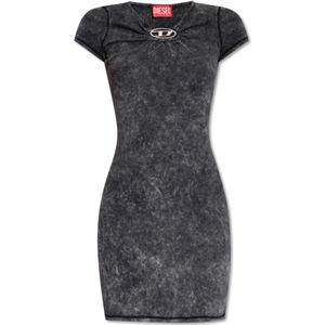 Diesel, D-Crespe geribbelde jurk met logo Grijs, Dames, Maat:XS