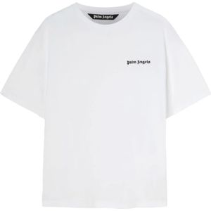 Palm Angels, Tops, Heren, Wit, XS, Katoen, Logo Wit T-shirt met Zak