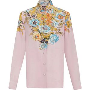 Etro, Blouses & Shirts, Dames, Roze, S, Katoen, Gedrukte Crêpe de Chine Shirt