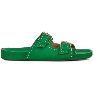 Toral, Schoenen, Dames, Groen, 37 EU, Leer, Groene Leren Slippers