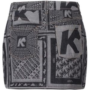 Krizia, Rokken, Dames, Zwart, S, Denim, Zwarte Denim Rok, Zijritssluiting