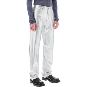 Salvatore Ferragamo, Broeken, Heren, Grijs, M, Denim, Metallic Denim Straight Broeken