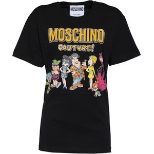 Moschino, Tops, Dames, Zwart, S, Katoen, Flinstones Oversize T-Shirt