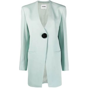 Jil Sander, Lichtblauwe Wollen Blazer Groen, Dames, Maat:S