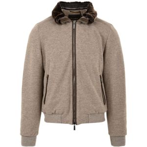 Moorer, Sweatshirts & Hoodies, Heren, Beige, M, Afneembare lam bontkraag Voorkant rits jas