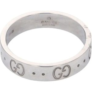 Gucci Vintage, Pre-owned, Dames, Grijs, ONE Size, Tweed, Tweedehands Zilver Witgouden Gucci Ring