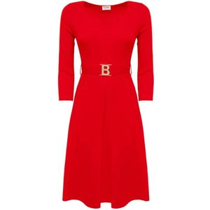 Blugirl, Elegante Jurk met Logo Riem Rood, Dames, Maat:L