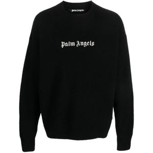 Palm Angels, Logo-Geborduurde Gebreide Trui Zwart, Heren, Maat:S