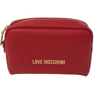Love Moschino, Tassen, Dames, Rood, ONE Size, Rode Logo Rits Tas met Afneembare Handvat