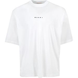 Marni, Tops, Heren, Wit, XL, Katoen, Katoenen Logo Print T-Shirt