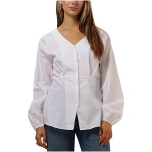 Object, Blouses & Shirts, Dames, Wit, XL, Witte Sculpture Fit Blouse Met Lange Mouwen