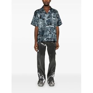 Givenchy, Overhemden, Heren, Blauw, L, Satijn, Blauwe Zijden Hawaiiaanse Kraag Shirt