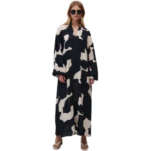 Undress Code, Kleedjes, Dames, Veelkleurig, L, Linnen, Oversized Linnen Jurk met Unieke Print