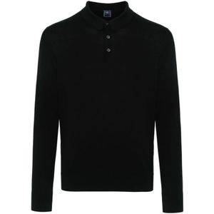 Fedeli, Zwarte Katoenen Gebreide Polo Sweater Zwart, Heren, Maat:S