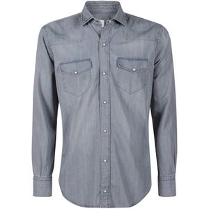 Eleventy, Texas Denim Overhemd Blauw, Heren, Maat:2XL