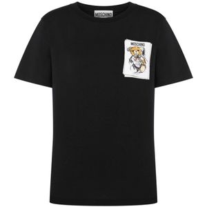 Moschino, Tops, Dames, Zwart, S, Katoen, Teddy Bear Print T-shirts en Polos