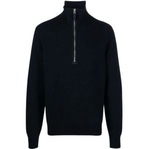 Tom Ford, Truien, Heren, Blauw, M, Wol, Navy Blauwe Coltrui met Ritssluiting