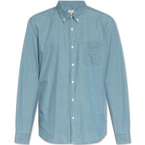 Woolrich, Overhemden, Heren, Blauw, S, Katoen, Katoenen shirt met zak