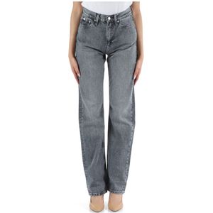 Calvin Klein Jeans, Jeans, Dames, Grijs, W28, Katoen, High Rise Straight Jeans Vijf Zakken