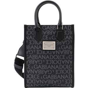 Dolce & Gabbana, Tassen, Heren, Blauw, ONE Size, Leer, Logo Gecoate Canvas en Leren Handtas