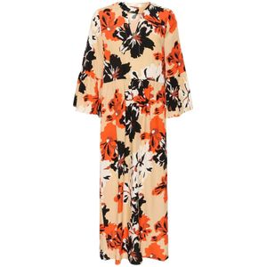 InWear, Bloemen Lange Jurk met Korte Mouwen Veelkleurig, Dames, Maat:XS