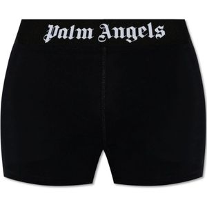 Palm Angels, Korte broeken, Dames, Zwart, XS, Shorts met logo