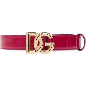 Dolce & Gabbana, Accessoires, Dames, Roze, 85 CM, Leer, Leren Riem met logo