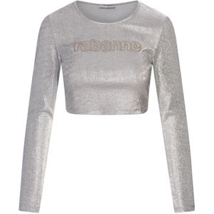 Paco Rabanne, Tops, Dames, Grijs, XS, Zilver Metallic Crop Top met Logo