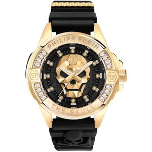 Philipp Plein, Accessoires, unisex, Zwart, ONE Size, Kristal Titaan Goud Skull Horloge