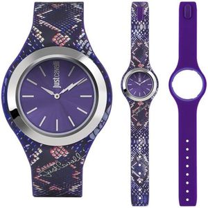 Just Cavalli, Accessoires, Dames, Paars, ONE Size, Paarse Siliconen Analoge Kwarts Horloge