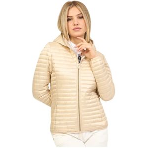 Save The Duck, Jassen, Dames, Beige, XS, Nylon, Beige Gewatteerde Jas met Plumtech Vulling