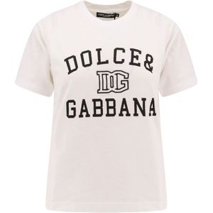 Dolce & Gabbana, Tops, Dames, Wit, S, Katoen, Witte Geribbelde T-shirt Korte Mouw