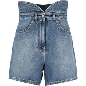 Philosophy di Lorenzo Serafini, Denim shorts met hoge taille en geborduurd logo Blauw, Dames, Maat:S