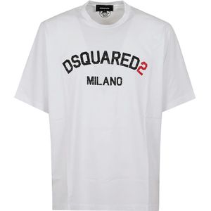 Dsquared2, Tops, Heren, Wit, 2Xl, Katoen, Katoenen Loose Fit Tee Shirt