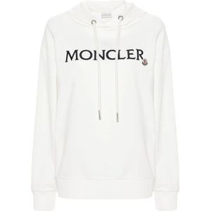 Moncler, Sweatshirts & Hoodies, Dames, Wit, M, Katoen, Witte Hoodie Sweater