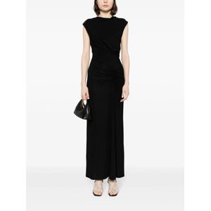 Simkhai, Kleedjes, Dames, Zwart, M, Rayon, Elegante Midi Jurk met Gerimpelde Taille