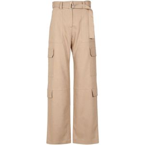 Msgm, Beige Cargo Broek met Hoge Taille Beige, Dames, Maat:XS