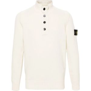 Stone Island, Truien, Heren, Wit, XL, Wol, Witte Coltrui met Badge