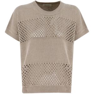 Le Tricot Perugia, Beige Linnen Gebreide Trui Beige, Dames, Maat:M