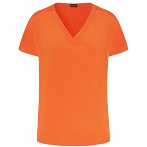 Kiton, Tops, Dames, Oranje, S, Zijden V-Hals T-Shirt Blouse