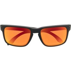 Oakley, Accessoires, unisex, Zwart, ONE Size, Oranje Vierkante Zonnebril met reliëf logo