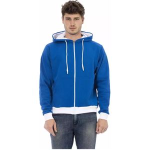 Baldinini, Sweatshirts & Hoodies, Heren, Blauw, L, Wol, Blauwe Wollen Hoodie Sweater Ritssluiting
