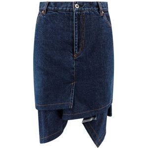 Sacai, Blauwe Katoenen Rok met Knoop en Rits Blauw, Dames, Maat:L