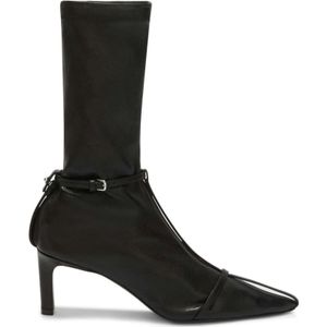 Jil Sander, Schoenen, Dames, Zwart, 37 EU, Leer, Zwarte Leren Enkellaarsjes Stiletto Hak